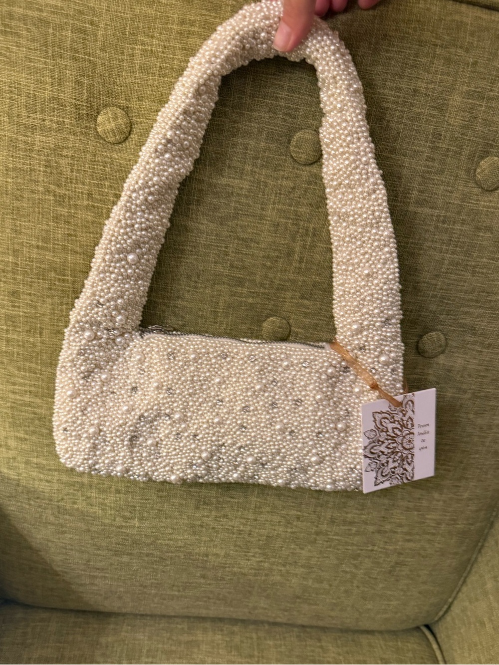 Pearl-Embellished Cream Shoulder Bag